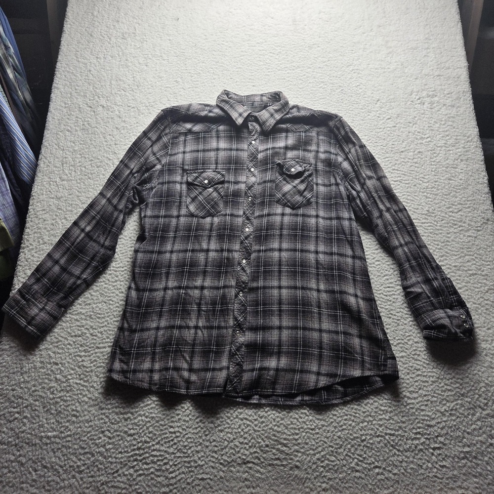 Wrangler Shirt Mens 3XL Gray Plaid Long Sleeve Flannel Western Snap Pockets